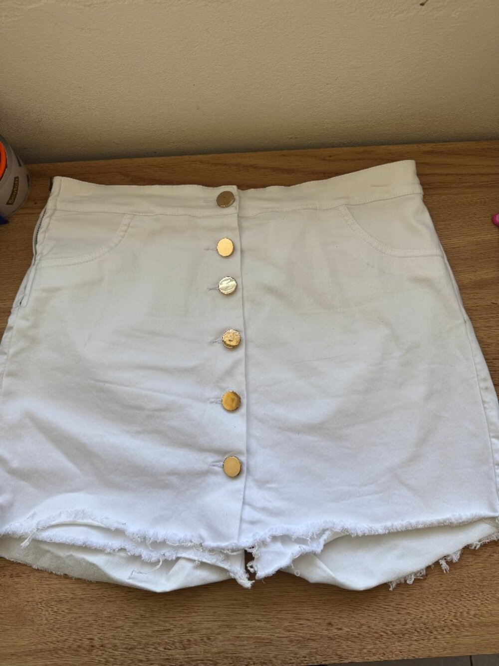 Petacci Jeans White Denim Button Front Skort Gold Buttons